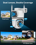 OHWOAI Dual View Wireless Outdoor Security Camera, 2.4G/5G WiFi PTZ Surveillance Cameras with Color Night Vision for Home Security