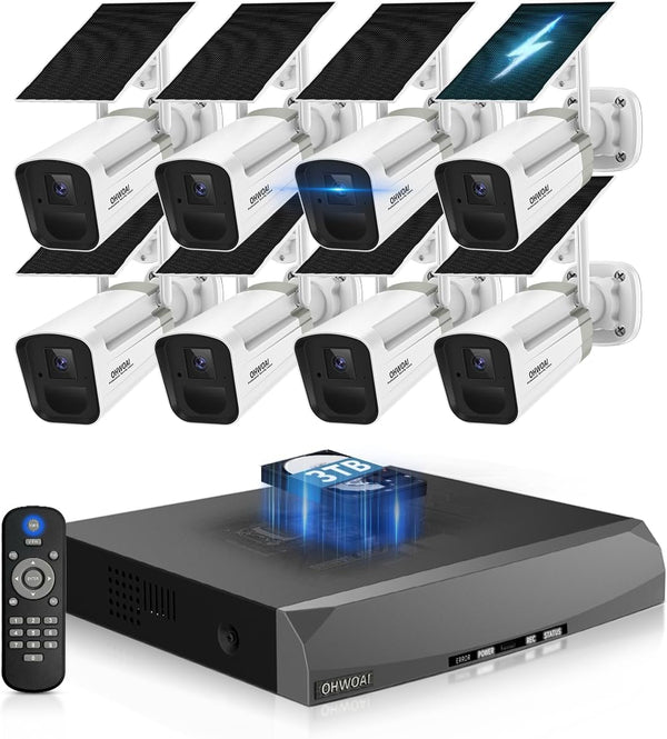 《100% Wire-Free》Wireless Outdoor Security Camera System, Solar Powered WiFi Cameras Systems with PIR Motion Detection, 8cams