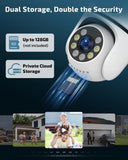 OHWOAI Dual View Wireless Outdoor Security Camera, 2.4G/5G WiFi PTZ Surveillance Cameras with Color Night Vision for Home Security