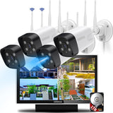 Wireless Security Camera System Outdoor, WiFi Cameras with 10inch Monitor Home Video Surveillance Systems, Dual Antennas, All-in-One NVR, 2-Way Audio, No Monthly Fees (4 Cams+10inch All-in-One Monitor+1TB)