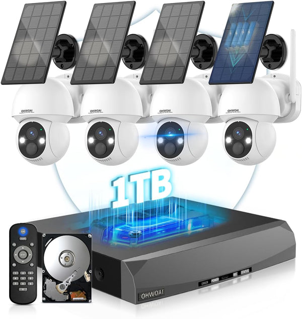 《100% Solar Powered &Full 360° Coverage》Outdoor Wireless PTZ Camera System, 4MP Solar Powered Battery Cameras,Home Video Surveillance, Surveillance DVR Kits (Enjoy $10 Off Instantly)