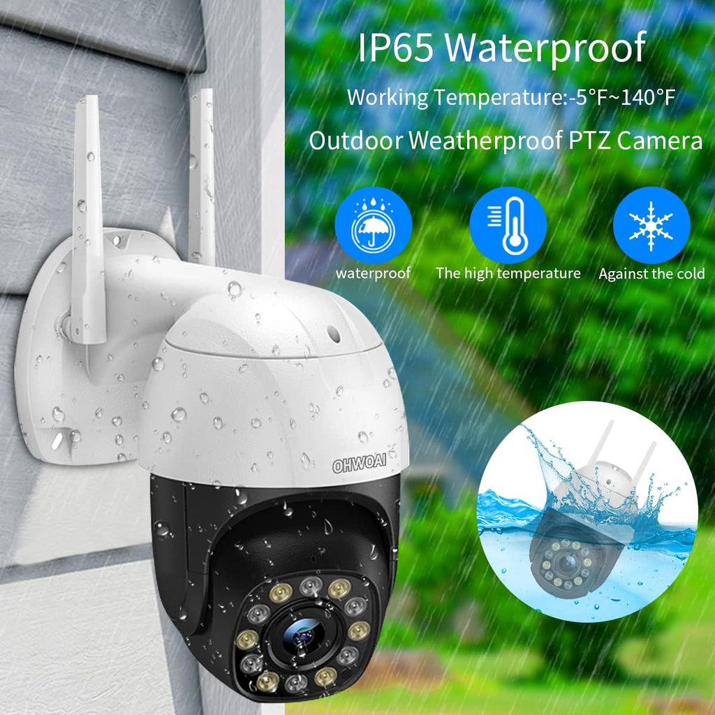 Cámara de seguridad inalámbrica PTZ para exteriores con zoom óptico de 5X y audio bidireccional, 3MP, visión nocturna a color con focos y resistente al agua