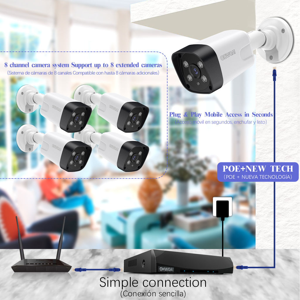 4K POE Camera System,8pcs 8.0MP H.265+ 4K PoE Security Cameras Wired,Home Video Surveillance System,8MP/4K 8CH NVR,AI Human Detection,for 24-7 Recording,IP66