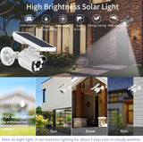 Focos Solares Exteriores con Sensor de Movimiento, Proyector LED de Seguridad Solar Inalámbrico, 1600 Lúmenes, Luz Solar Impermeable para Entrada, Detector de Movimiento Solar, Luz de Alarma de Seguridad por Infrarrojos (Paquete de 2)