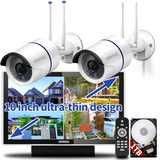 Load image into Gallery viewer, 【2K 3.0MP &amp; Dual Antenna Signal Enhancement】 All in One Monitor Wireless Security Camera System with 10&quot; HD Screen,2Pcs CCTV WiFi IP Cameras,Indoor/Outdoor Surveillance Cam,AI Human Detection