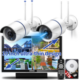 Load image into Gallery viewer, 【2K 3.0MP &amp; Dual Antenna Signal Enhancement】 All in One Monitor Wireless Security Camera System with 10&quot; HD Screen,2Pcs CCTV WiFi IP Cameras,Indoor/Outdoor Surveillance Cam,AI Human Detection
