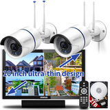 【2K 3.0MP & Dual Antenna】 All in One Monitor Wireless Security Camera System with 10" HD Screen,2Pcs CCTV WiFi IP Cameras,AI Human Detection