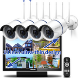 【2K 3.0MP & Dual Antenna】 All in One Monitor Wireless Security Camera System with 10" HD Screen,4Pcs CCTV WiFi IP Cameras,AI Human Detection