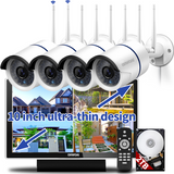 【2K 3.0MP & Dual Antenna】 All in One Monitor Wireless Security Camera System with 10" HD Screen,4Pcs CCTV WiFi IP Cameras,AI Human Detection