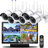 【2K 3.0MP & Dual Antenna Signal Enhancement】 All in One Monitor Wireless Security Camera System with 10
