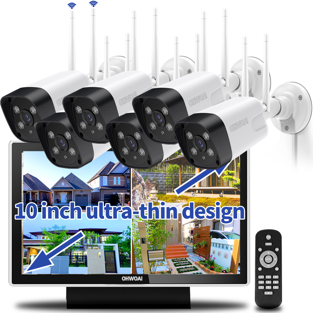 Sistema de cámaras de seguridad inalámbricas, 6 cámaras IP Wi-Fi para el hogar de 5.0MP, NVR de 10 canales, sistema de video vigilancia HD OHWOAI con antenas duales, detección de inteligencia artificial, audio bidireccional