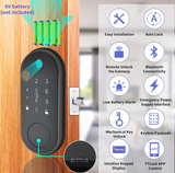 Smart Biometric Electronic Deadbolt,Passcode,Touchscreen Keypad,Fingerprint,Card Bluetooth Door Lock,Support Wi-Fi Gateway&Alexa