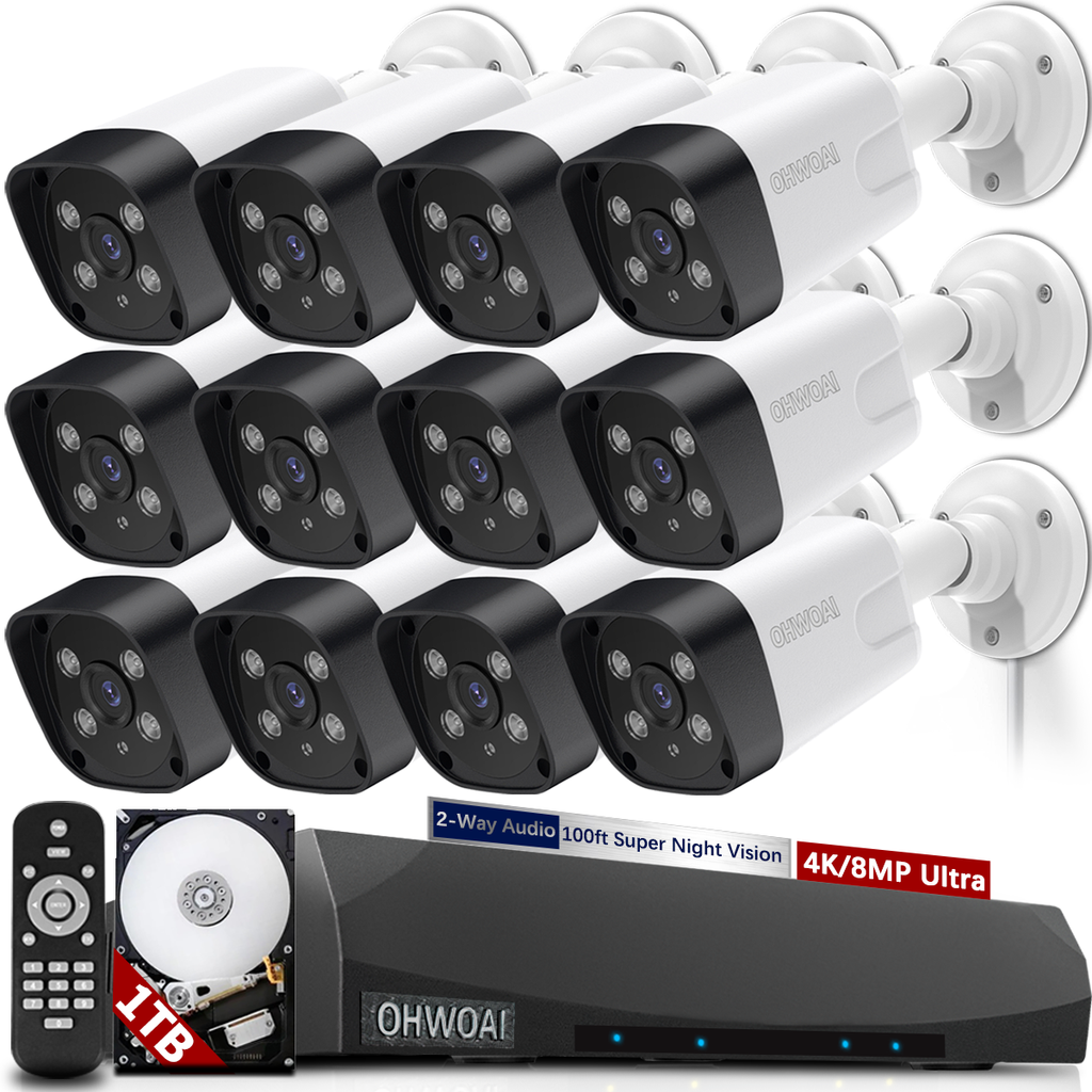 4K POE Camera System,12pcs 8.0MP H.265+ 4K PoE Security Cameras Wired,Home Video Surveillance System,8MP/4K 16CH NVR,AI Human Detection, 24-7 Recording,IP66 Waterproof, Audio
