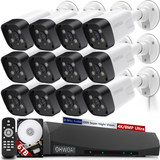 Sistema de cámaras POE 4K con 12 cámaras de 8.0MP, NVR de 16 canales, detección de humanos AI, grabación continua las 24/7, resistente al agua (IP66), con audio