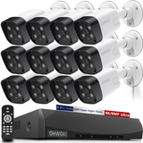 Sistema de cámaras POE 4K con 12 cámaras de 8.0MP, NVR de 16 canales, detección de humanos AI, grabación continua las 24/7, resistente al agua (IP66), con audio