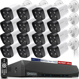 Sistema de cámaras POE 4K, 16 cámaras de seguridad con cable de 8.0MP H.265+, sistema de videovigilancia para el hogar, NVR de 16 canales de 8MP/4K, detección de humanos con inteligencia artificial, grabación continua 24/7, resistente al agua IP66, audio