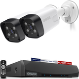 Sistema de Cámaras de Seguridad 4K con 2 cámaras PoE con cable, Detección de Humanos con IA, NVR de 8MP/4K de 8 canales, Grabación las 24 horas, 7 días a la semana, Resistente al Agua IP66, Audio