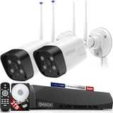 Load image into Gallery viewer, Wireless Security Camera System,2Pcs 5.0MP CCTV Home Wi-Fi IP Cameras,10 Channel NVR,OHWOAI HD Surveillance Video Dual Antennas System,AI Detection,Two-way Audio