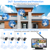 【2K 3.0MP & Dual Antenna】 All in One Monitor Wireless Security Camera System with 10" HD Screen,4Pcs CCTV WiFi IP Cameras,AI Human Detection