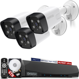 Sistema de Cámaras de Seguridad 4K, 3 cámaras de seguridad con cable H.265+ 4K, Sistema de Vigilancia de Video para el Hogar, Detección de Humanos con IA, NVR de 8MP/4K de 8 canales, Grabación 24/7, Resistente al Agua IP66, Audio