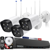 Wireless Security Camera System,3Pcs 5.0MP CCTV Home Wi-Fi IP Cameras,10 Channel NVR,AI Detection,Two-way Audio