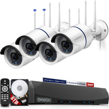 【2K, Antena Dual】 Sistema de Cámaras de Seguridad Inalámbricas, NVR de 10 Canales de 5.0MP, 4 Cámaras IP para el Hogar de 3.0MP, Vigilancia CCTV de OHWOAI, Detección de Humanos con IA, IP67