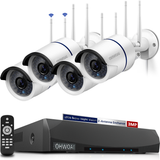 【2K, Antena Dual】 Sistema de Cámaras de Seguridad Inalámbricas, NVR de 10 Canales de 5.0MP, 4 Cámaras IP para el Hogar de 3.0MP, Vigilancia CCTV de OHWOAI, Detección de Humanos con IA, IP67