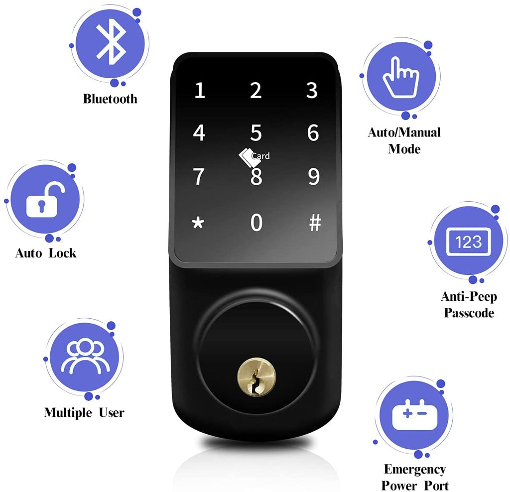 Cerradura biométrica inteligente con Bluetooth, sin llave, con teclado, desbloqueo mediante aplicación, códigos de contraseña, tarjeta IC y llave mecánica. Ideal para oficinas, hogares, apartamentos y hoteles