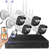 Sistema de Cámaras de Seguridad Inalámbricas, NVR de 8CH, 4 Cámaras IP WiFi para el Hogar con Antenas Duales y Reflectores, Sistema de Videovigilancia Exterior OHWOAI, IP66, Detección de Humanos con IA, HDD de 1TB