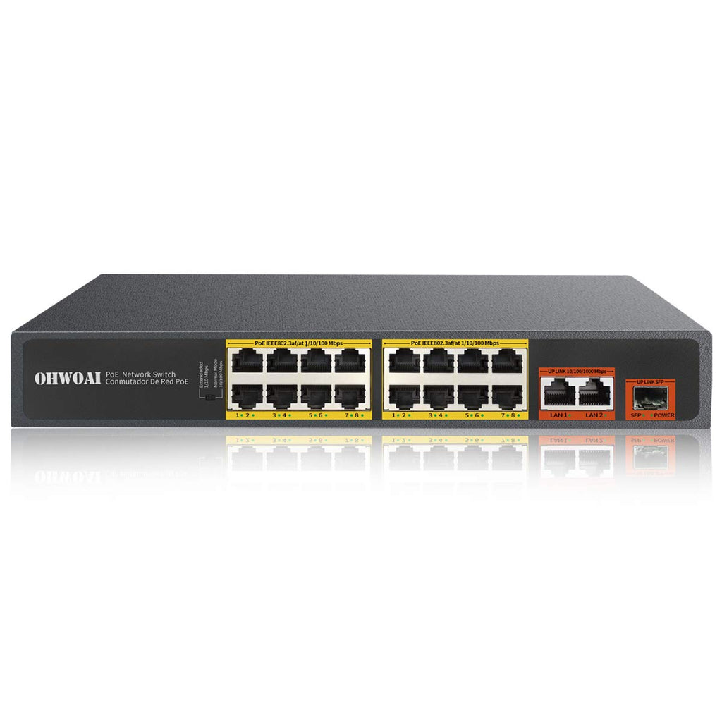 8 Port Gigabit PoE Switch Unmanaged with 8 Port IEEE802.3af/at PoE+@120W, 2  x 1000Mbps Uplink + 2 x 1G SFP, 12 Port Network Power Over Ethernet