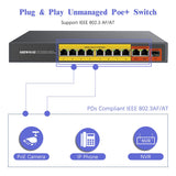 【Full Gigabit】8 Port Gigabit Poe Switch +2 Ethernet Uplink Port+1 SFP Port,150W Unmanaged Outdoor Computer Network Passthrough Powered Gig Router