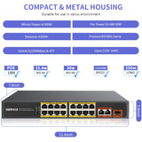 18-Port Gigabit Uplink Unmanaged Poe Network Switch,16 Port+2 Uplink Gigabit Ports+1 Fiber SFP Port