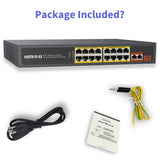 18-Port Gigabit Uplink Unmanaged Poe Network Switch,16 Port+2 Uplink Gigabit Ports+1 Fiber SFP Port