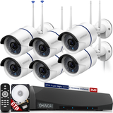 Sistema de cámaras de seguridad inalámbricas con 2 antenas, NVR de 10 canales de 5.0MP, 6 cámaras IP CCTV WI-FI de 3.0MP para hogares, Sistema de seguridad de video vigilancia HD de OHWOAI