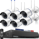 Sistema de cámaras de seguridad inalámbricas con 2 antenas, NVR de 10 canales de 5.0MP, 6 cámaras IP CCTV WI-FI de 3.0MP para hogares, Sistema de seguridad de video vigilancia HD de OHWOAI