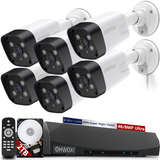 Sistema de Cámaras POE 4K, 6 cámaras de seguridad con cable H.265+ de 8.0MP 4K POE, Sistema de Vigilancia de Video para el Hogar, NVR de 8MP/4K de 8 Canales, Detección de Humanos con IA, Almacenamiento de Grabación HDD, Resistente al Agua IP66, Audio