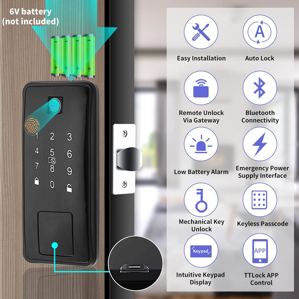 Smart Biometric Electronic Deadbolt,Passcode,Touchscreen Keypad,Finger ...