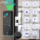 Smart Biometric Electronic Deadbolt,Passcode,Touchscreen Keypad,Fingerprint,Card Bluetooth Door Lock,Support Wi-Fi Gateway&Alexa