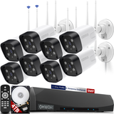 Sistema de Cámaras de Seguridad Inalámbricas, 8 Cámaras IP Wi-Fi CCTV para el Hogar de 5.0MP, NVR de 10 Canales, Sistema de Video Vigilancia HD de OHWOAI con Antenas Duales, Detección de IA, Audio Bidireccional