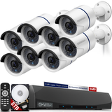 Sistema de cámaras de seguridad POE con NVR de 8 canales, 8 cámaras IP POE de 5.0MP. Audio, impermeables, almacenamiento de 60 días